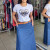 31281 Saia Jeans Longa Evasê